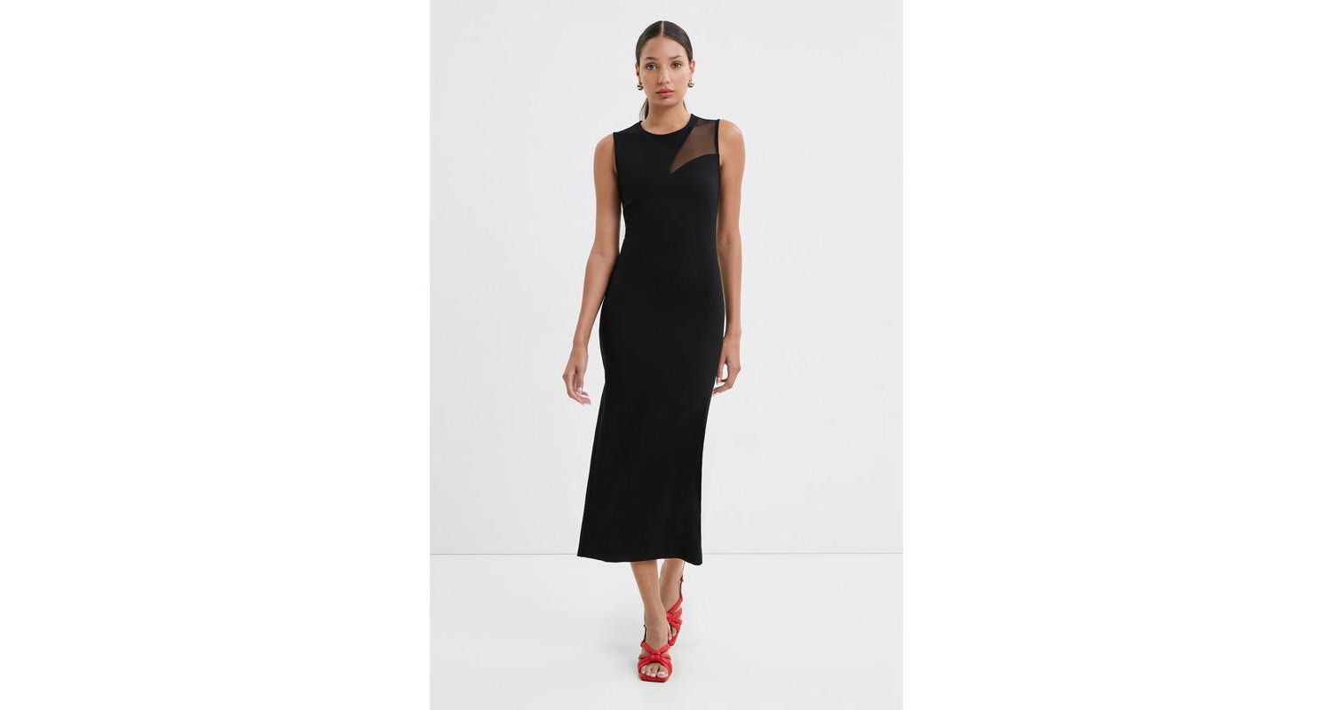 Women's Bryant Round-Neck Mesh-Shoulder Sleeveless Back-Slit Midi Dress