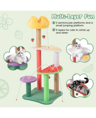 Multi-Level Cat Tree with Plush Padded Perch & Fruit-Shaped Platforms Fun & Cozy Play Tower for Cats