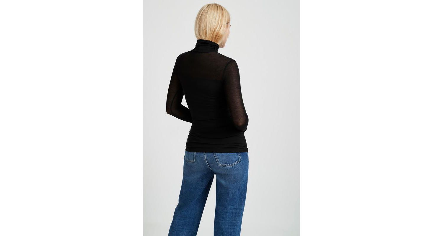 Women's Cara Fitted Turtleneck Top with Sheer Jersey Sleeves