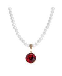 Red Crystal Drop Faux Cultivated Pearl Chain Necklace