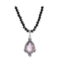 Black Bead Light Purple Crystal Pendant Necklace