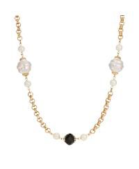 Faux Cultivated Pearl Jet Bead Strand Necklace