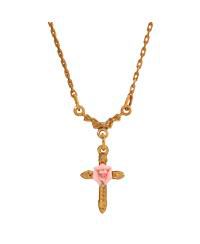 Pink Porcelain Rose Cross Necklace