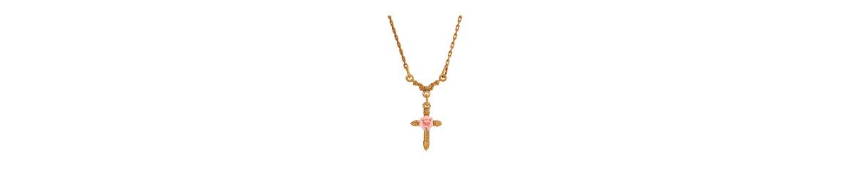 2028 Pink Porcelain Rose Cross Necklace In Pink