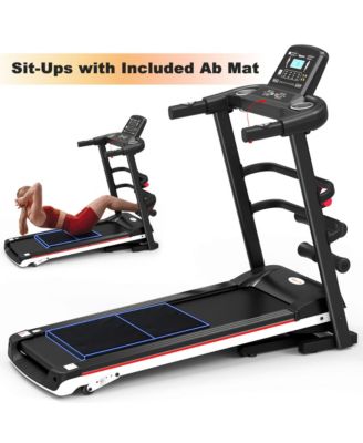 Treadmill Electric Foldable Exercise Indoor Walking Pad with Auto and Manual Incline, Sit-Up Rack or Strap, Ab Mat, and 2 Dumbbells, Black