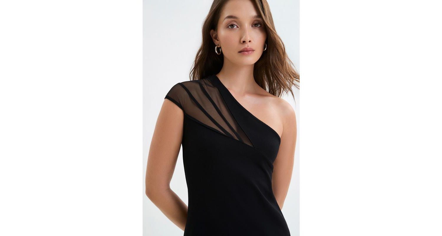 Women's Kiran Fitted One-Shoulder Mesh Asymmetric Midi Dress