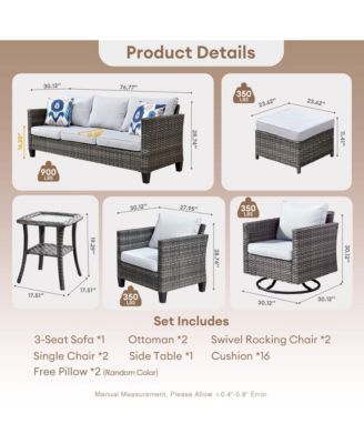 8 Piece Outdoor Wicker Patio Set with High Back Sofa, 360degree(s) Swivel Rocking Chairs & Ottoman for Porch Pool