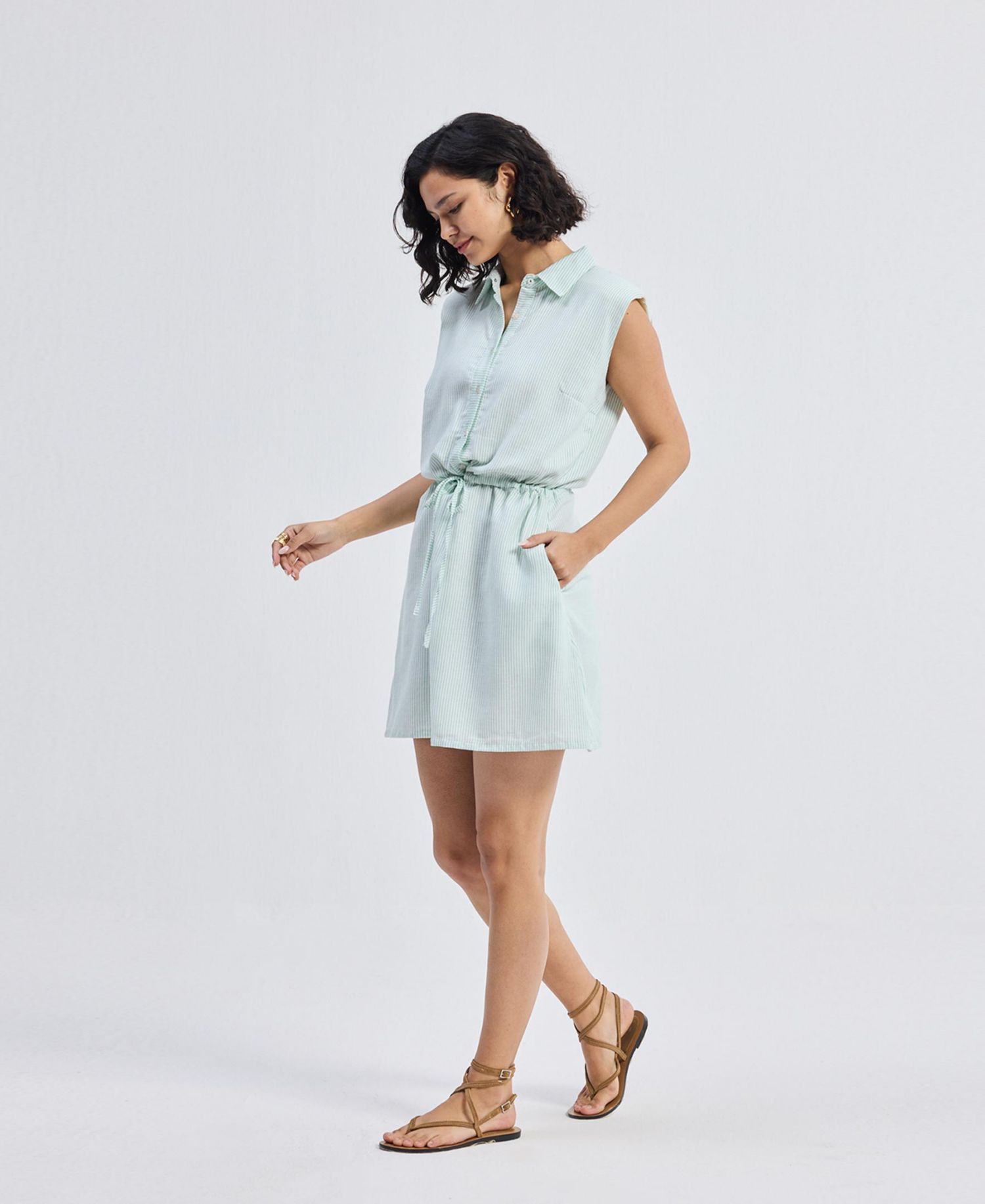 Women's Drawstring Shirt Dress in Stripes