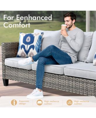 8 Piece Outdoor Wicker Patio Set with High Back Sofa, 360degree(s) Swivel Rocking Chairs & Ottoman for Porch Pool