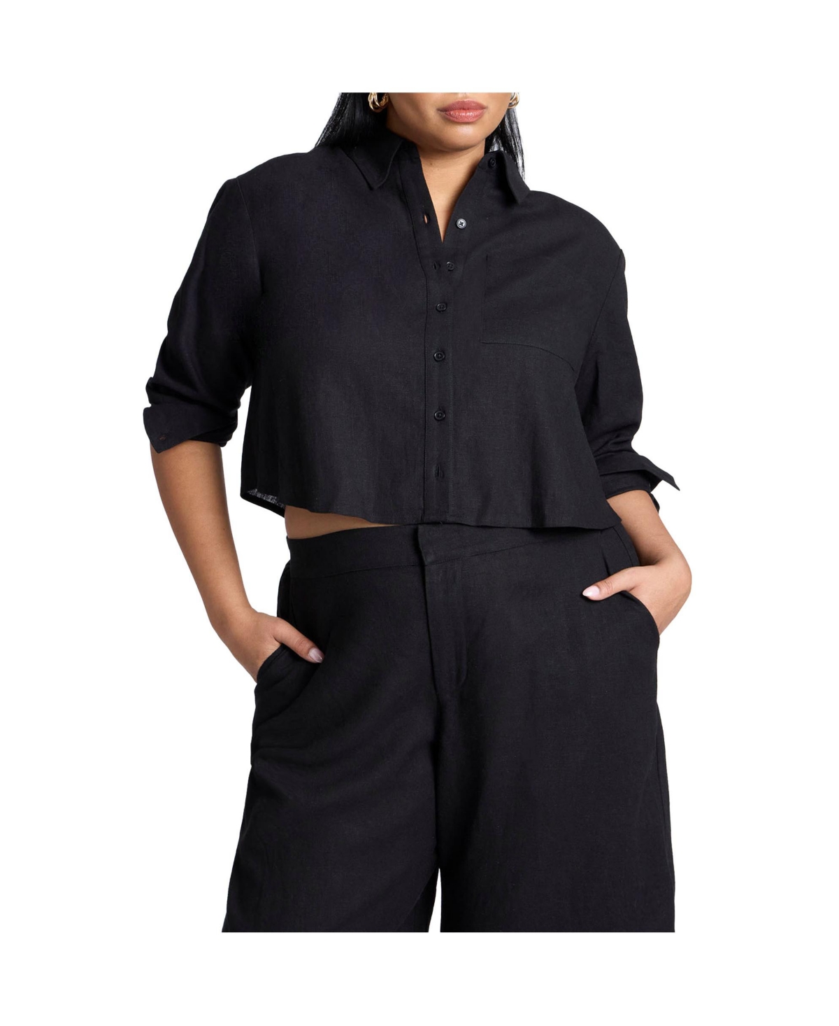 Plus Size Elements Boxy Button Down Shirt - Black onyx