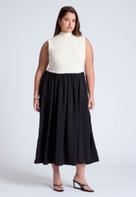 ELOQUII плюс элементы размер безрукавные Mockneck акция миди платье