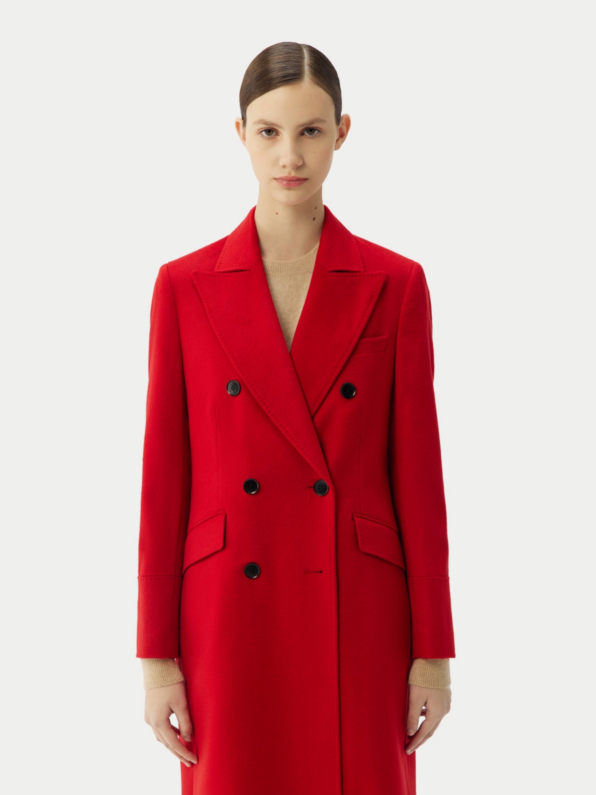 Women's Cashmere Peak Lapel Long Coat - S / red / WC46-254 - Red-true red