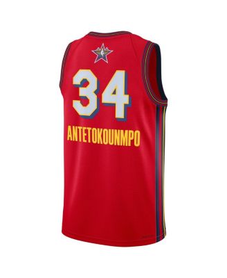 Мужская и женская майки Jiannis Antetokounmpo Red от Jordan 2025 для матча всех звезд НБА Swingman Player