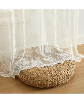 Jolene Floral Soft Decorative Lace Semi Sheer Light Filtering Rod Pocket Window Treatment Curtain Panels - Set of 2