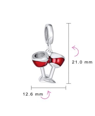 Celebration Toast Red Wine Glass Charm Bead Enamel Sterling Silver Bracelet