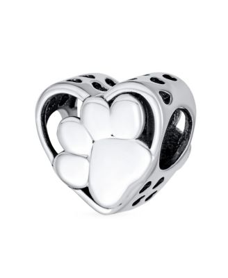 Ювелирные изделия Bling Black CZ с принтом лапы в виде сердца из бисера-шарма для любителей домашних животных - Подходит для европейского браслета