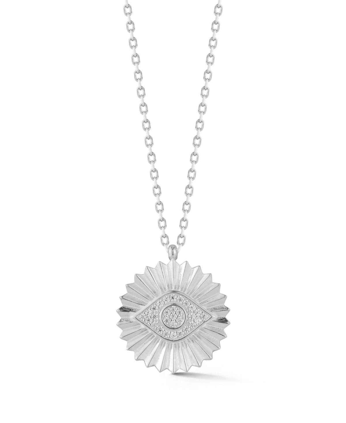 Sterling Silver Pave Evil Eye Medallion Necklace - Silver