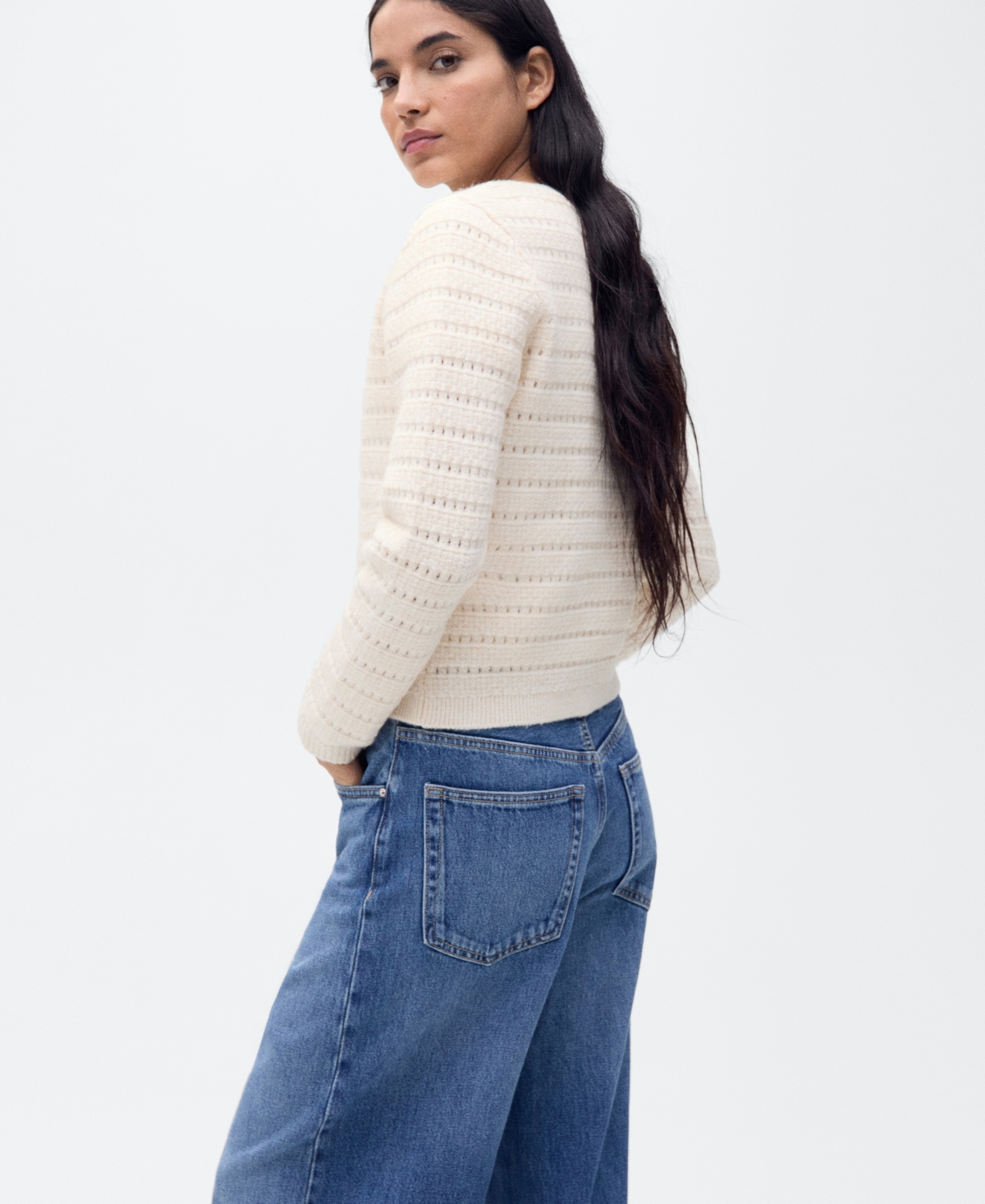 Mango Women's Openwork Details Knitted Sweater In Ecru