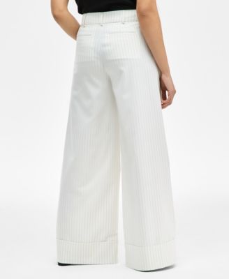 Women's Pinstriped Cuffed Wide-Leg Pants, Exclusively at Macy's