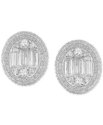 Macy's - Diamond Round & Baguette Halo Cluster Earrings (1 ct. t.w.) in 14k White Gold