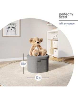 Ovel Boucle Ottoman Storage Bench – Modern Foot wood Stool, Makeup Vanity Stool, Perfect for Living Room & Bedroom Decor