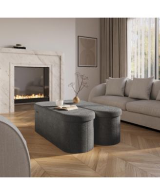 Ovel Boucle Ottoman Storage Bench – Modern Foot wood Stool, Makeup Vanity Stool, Perfect for Living Room & Bedroom Decor