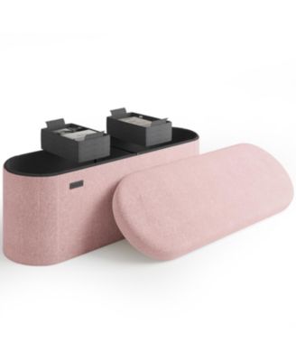 Ovel Boucle Ottoman Storage Bench – Modern Foot wood Stool, Makeup Vanity Stool, Perfect for Living Room & Bedroom Decor