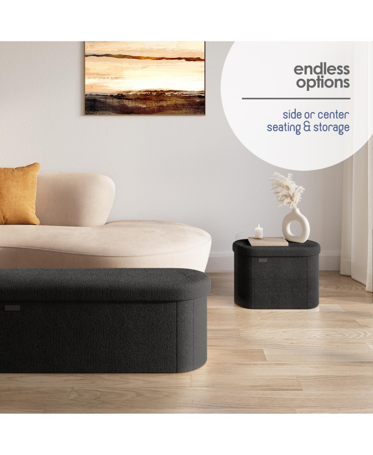 Ovel Boucle Ottoman Storage Bench – Modern Foot Stool