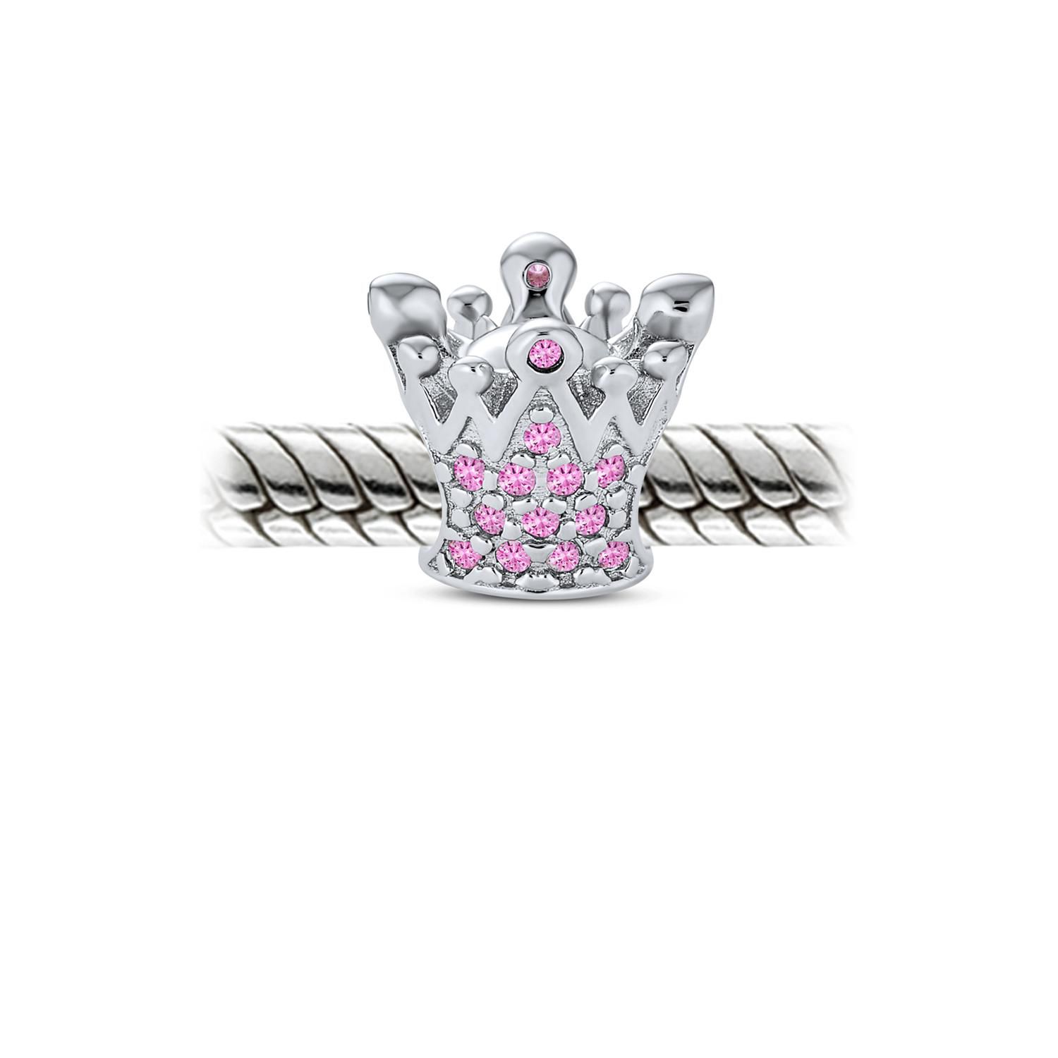 Pink Fuchsia Princess Crystal Charm Bead for Bracelet .925 Sterling Silver