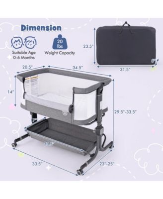 Baby Bassinet Bedside Sleeper with 6-Level Adjustable Height