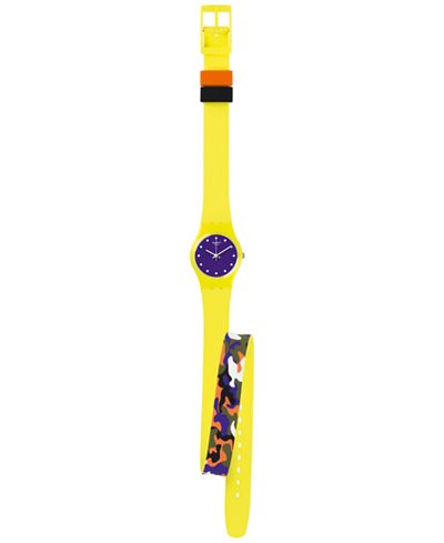 Swatch Women's Swiss Camojaune Sport Mixer Yellow/Camouflage Double Sided Silicone Strap Watch 25mm LJ110