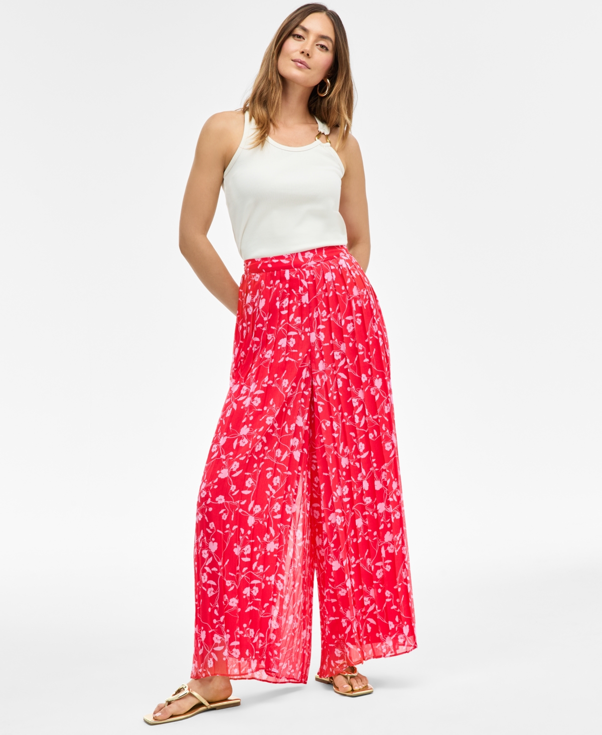 Women's Floral-Print Chiffon Wide-Leg Pants, Exclusively at Macy's - Tali Bloom Star