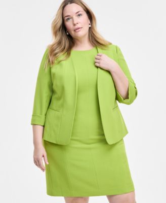 Kasper - Plus Size Cuffed Open-Front Multi-Seam Blazer