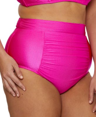 Becca ETC Plus Size Rib Shirred High-Waist Bikini Bottoms