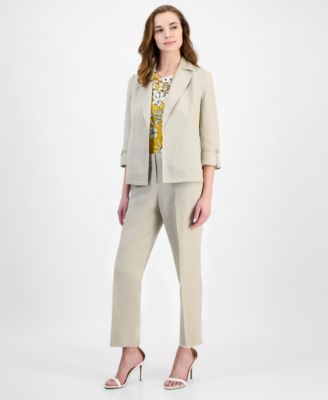 Kasper Womens Open Front 3 4 Sleeve Jacket Cowlneck Top Wide Leg Pants Regular Petite