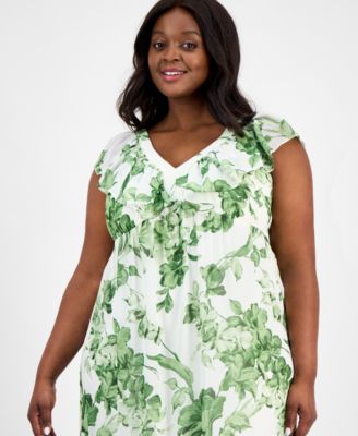 Шифоновое макси-платье с принтом и оборками на рукавах Taylor Plus Size