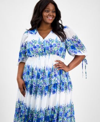 Многоярусное макси-платье с завязками на рукавах и принтом Taylor Plus Size