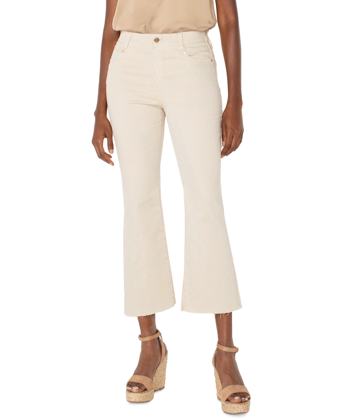 Petite Gia Glider Crop Flare Back-Pleat Jeans - Cappuccino Stripe