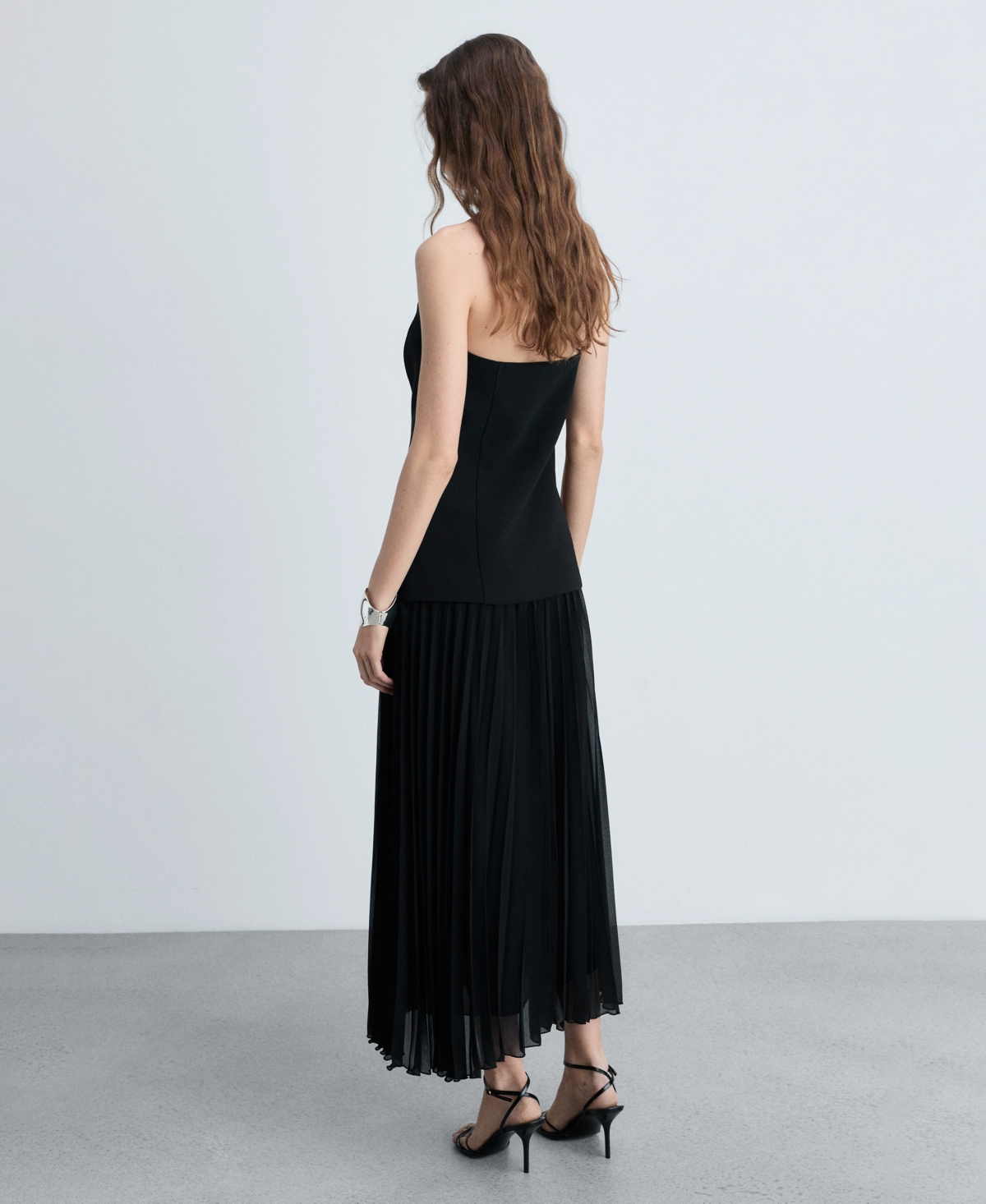 Mango Combined Strapless Dress Black In Black