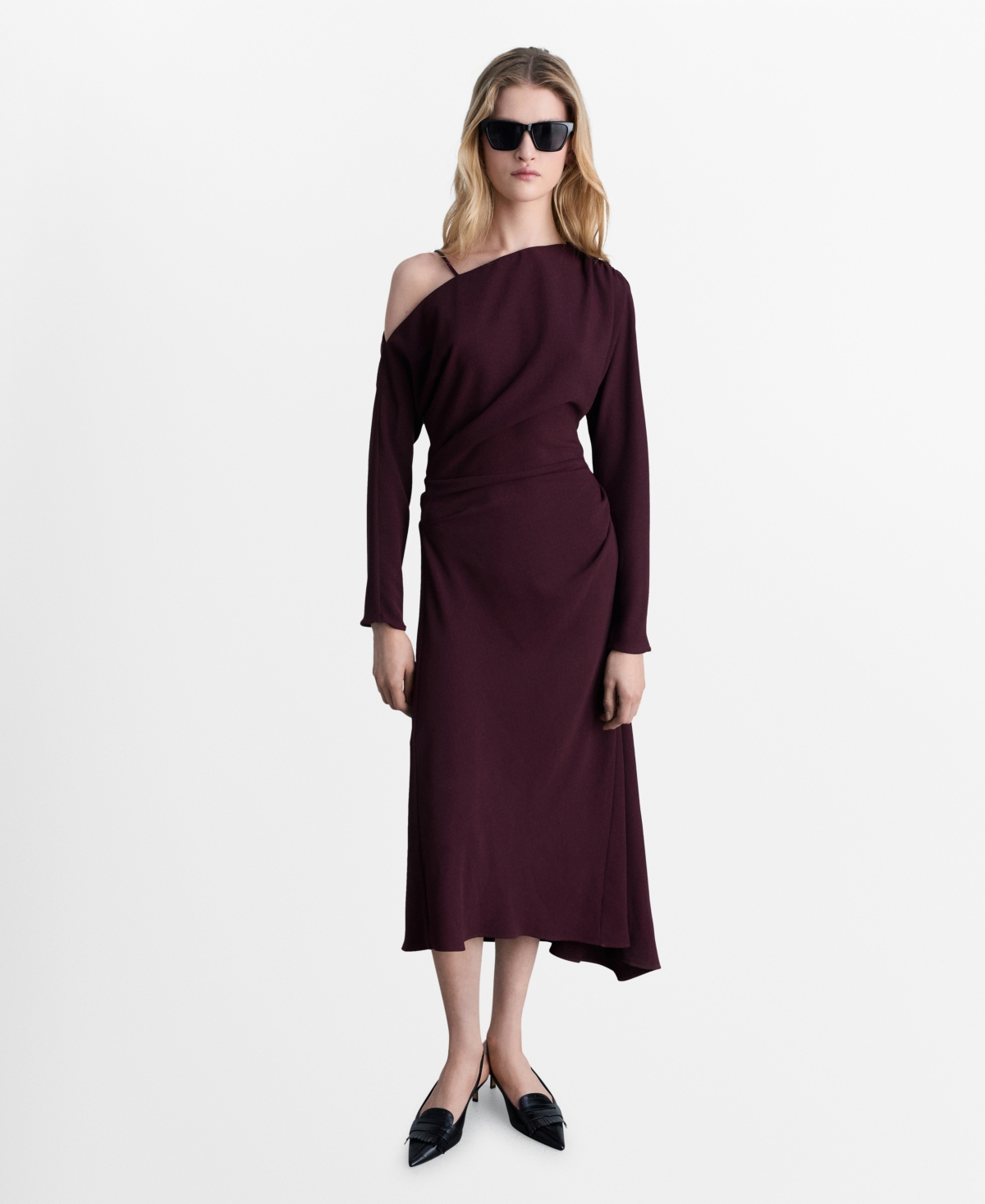 Shop Mango Women's Asymmetrical Midi Dress In Wine