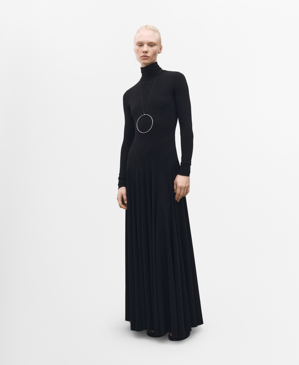 Mango Turtleneck Long Sleeve Ponte Dress In Black