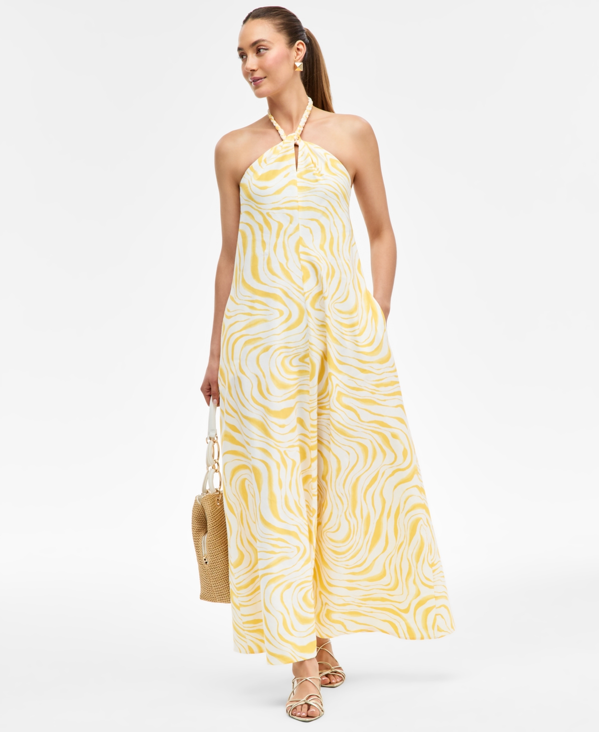 Inc International Concepts Women's Linen-blend Halter Midi Dress, Exclusively At Macy's In Mabry Stri