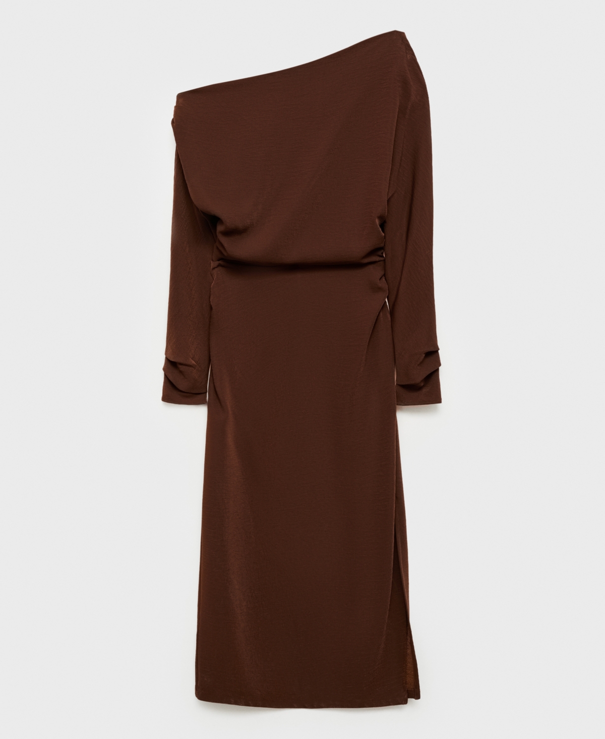 Shop Mango Women's Gathered Details Asymmetrical Dress In Brown