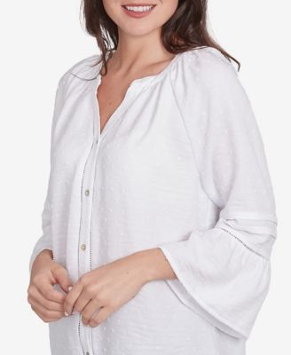 Расклешенный топ с V-образным вырезом спереди на миниатюрной застежке в горошек и пуговицах Ruby Rd.