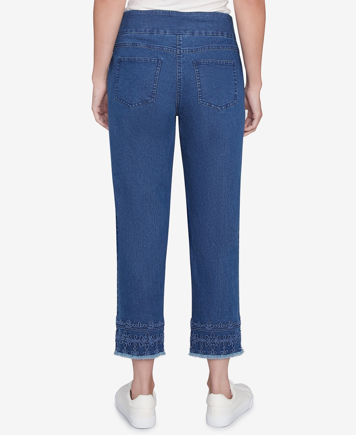 Ruby Rd. Petite Embroidered Extra Stretch Dark Denim Jeans In Blue