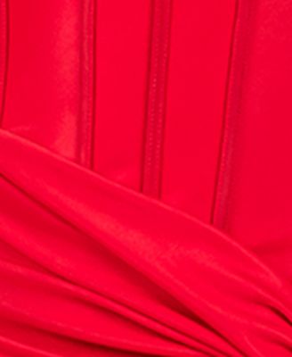 Juniors' Corset Draped-Front Side-Slit Gown