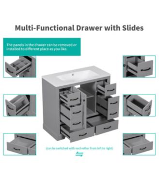 36" Bathroom Vanity with Sink Combo, Six Drawers, Multi-Functional Drawer Divider, Adjustable Shelf