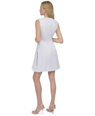 Women's Side-Pleated Button-Trim Sleeveless Dress
