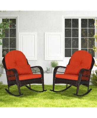 2PCS Patio Wicker Rocking Chair W/Seat Back Cushions & Lumbar Pillow Balcony