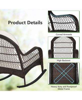 2PCS Patio Wicker Rocking Chair W/Seat Back Cushions & Lumbar Pillow Balcony